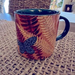 Anthropologie Nature Studies Mug Blue Butterfly/Moth/Ferns/ Used for Decor only